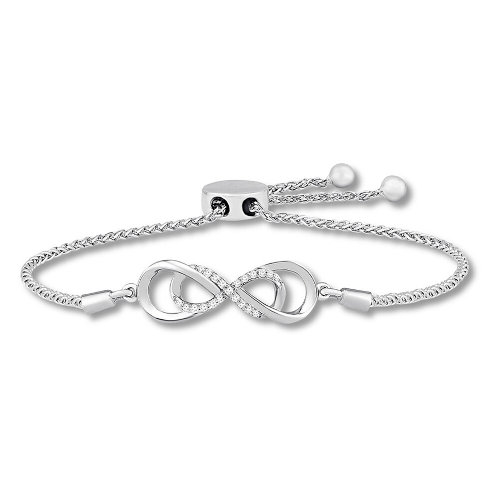 Diamond Infinity Bolo Bracelet 1/10 ct tw Round Sterling Silver Irryonjn Diamond Infinity Bolo Bracelet 1/10 ct tw Round Sterling Silver Irryonjn