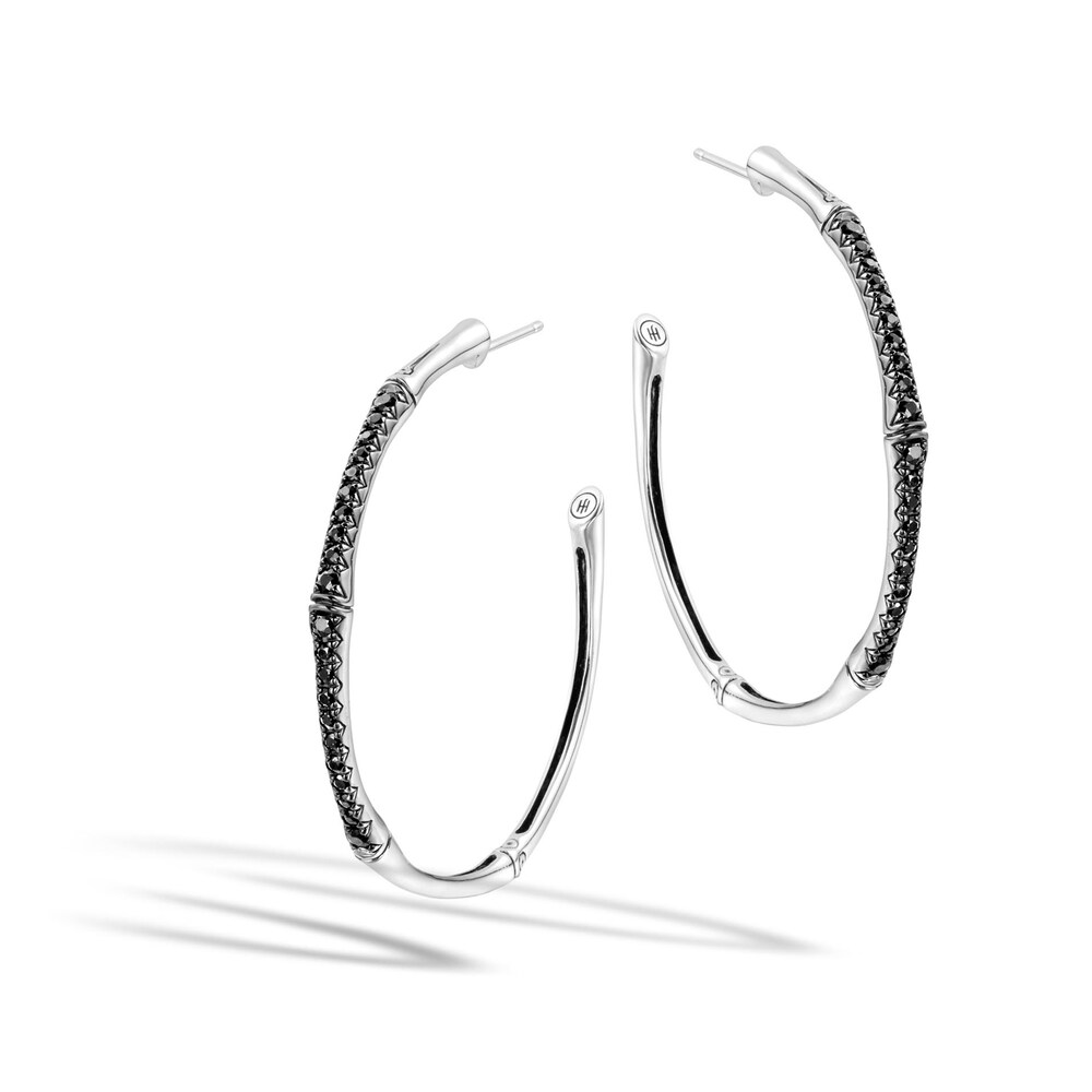 John Hardy Classic Chain Large Hoop Earrings Natural Black Sapphire Sterling Silver IvXqV7KE