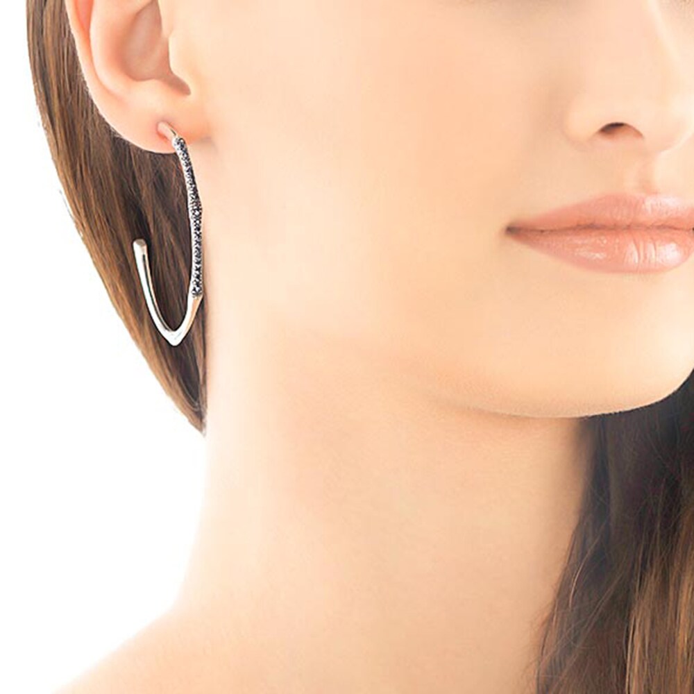 John Hardy Classic Chain Large Hoop Earrings Natural Black Sapphire Sterling Silver IvXqV7KE