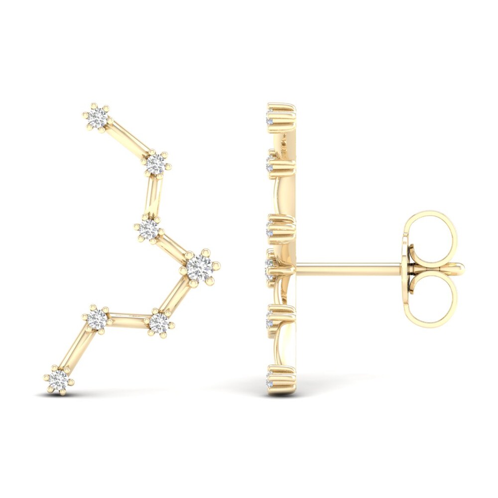 Diamond Pisces Constellation Earrings 1/8 ct tw Round 14K Yellow Gold Iz75aAZ8