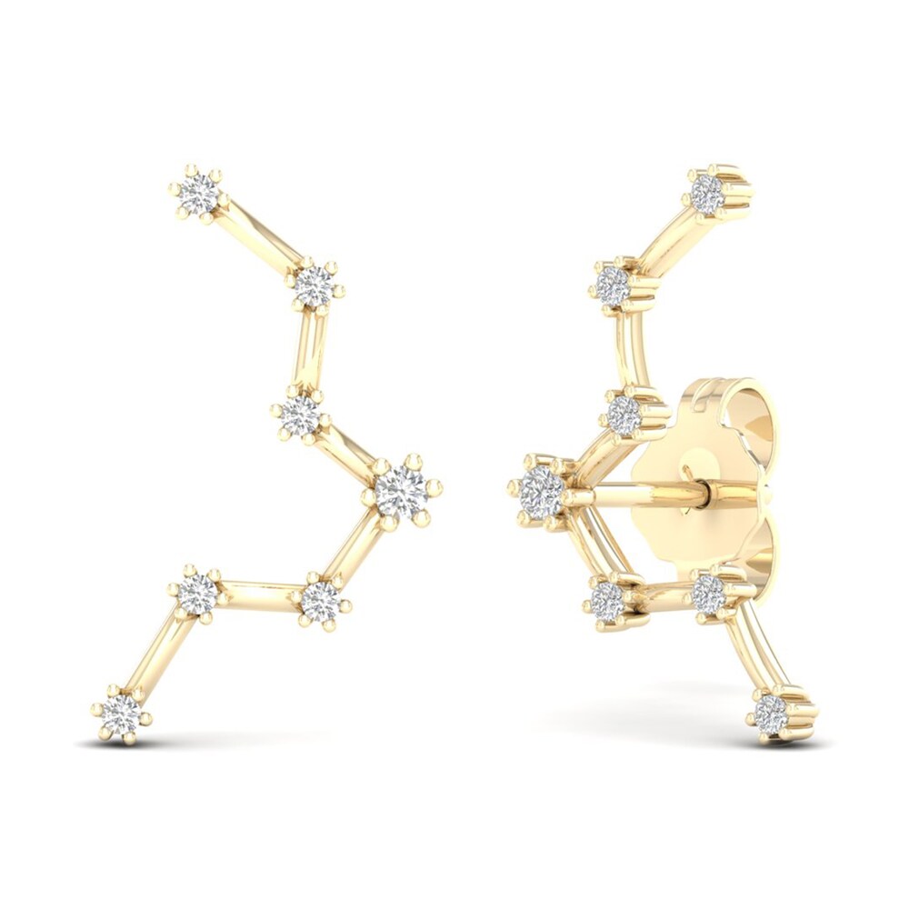 Diamond Pisces Constellation Earrings 1/8 ct tw Round 14K Yellow Gold Iz75aAZ8