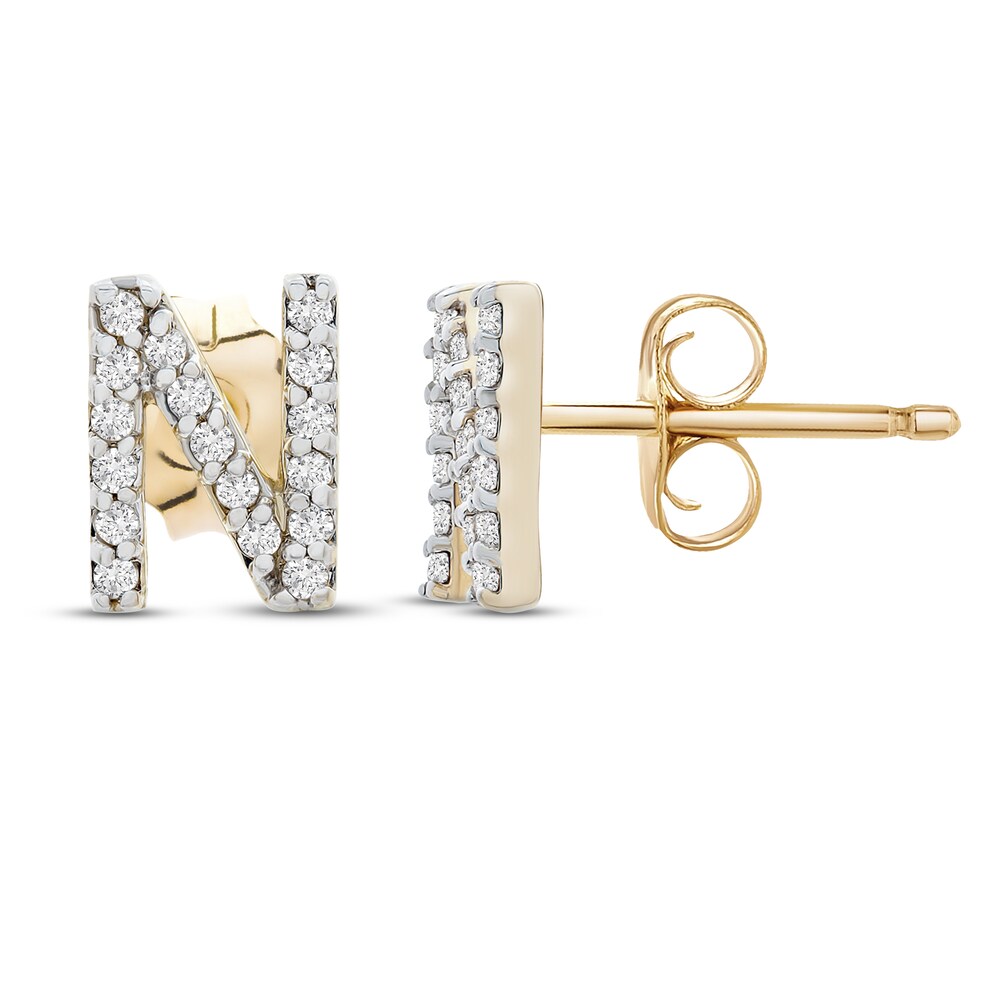 Diamond Letter N Earrings 1/10 ct tw Round 10K Yellow Gold J4kDJwTr