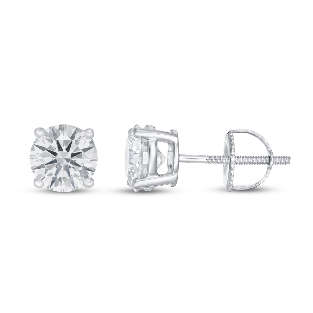 Lab-Created Diamond Solitaire Earrings 2 ct tw Round 14K White Gold (SI2/F) J7SQZ5Uz