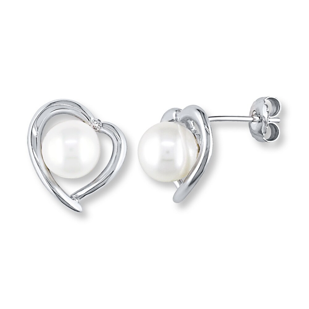 Cultured Pearl Earrings 1/20 ct tw Diamonds Sterling Silver JDtCK3SJ Cultured Pearl Earrings 1/20 ct tw Diamonds Sterling Silver JDtCK3SJ