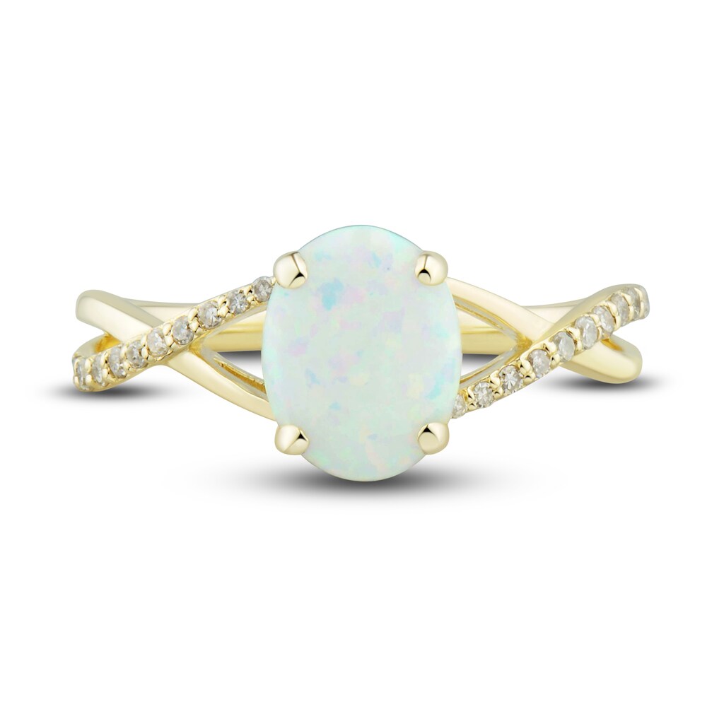 Lab-Created Opal Ring, Earring & Necklace Set 1/5 ct tw Diamonds 10K Yellow Gold Jsg0TokH