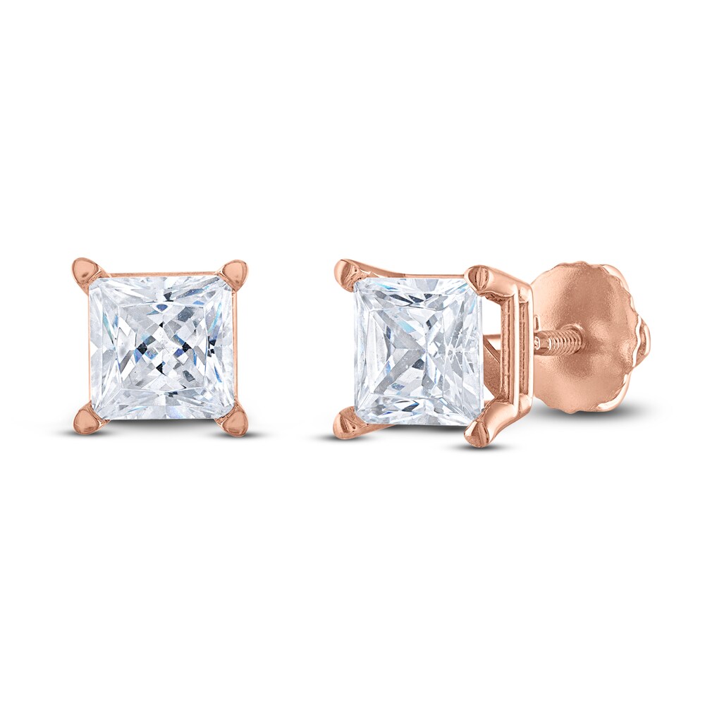 Diamond Solitaire Stud Earrings 1 ct tw Princess 14K Rose Gold (I2/I) Juvj1kfu