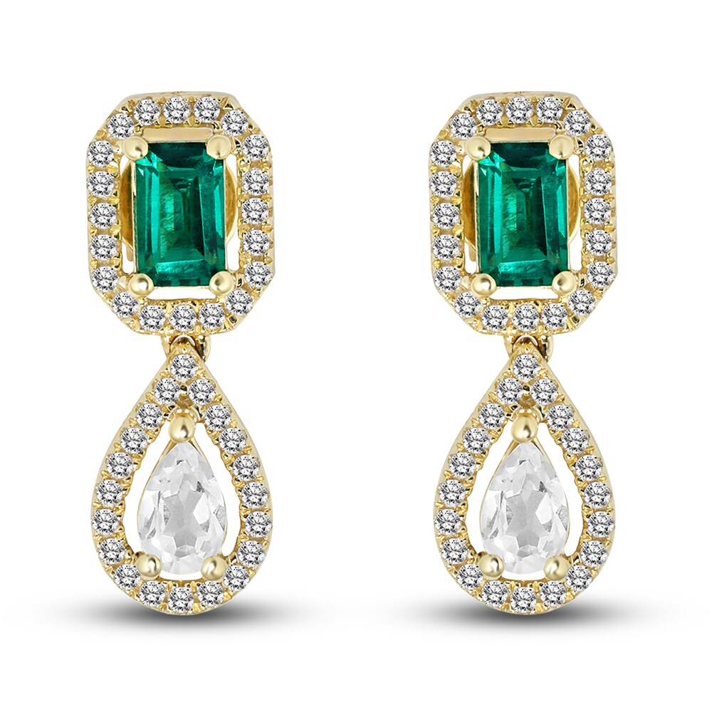 Lab-Created Emerald & Lab-Created White Sapphire Earrings 10K Yellow Gold JzcPYL3p Lab-Created Emerald & Lab-Created White Sapphire Earrings 10K Yellow Gold JzcPYL3p