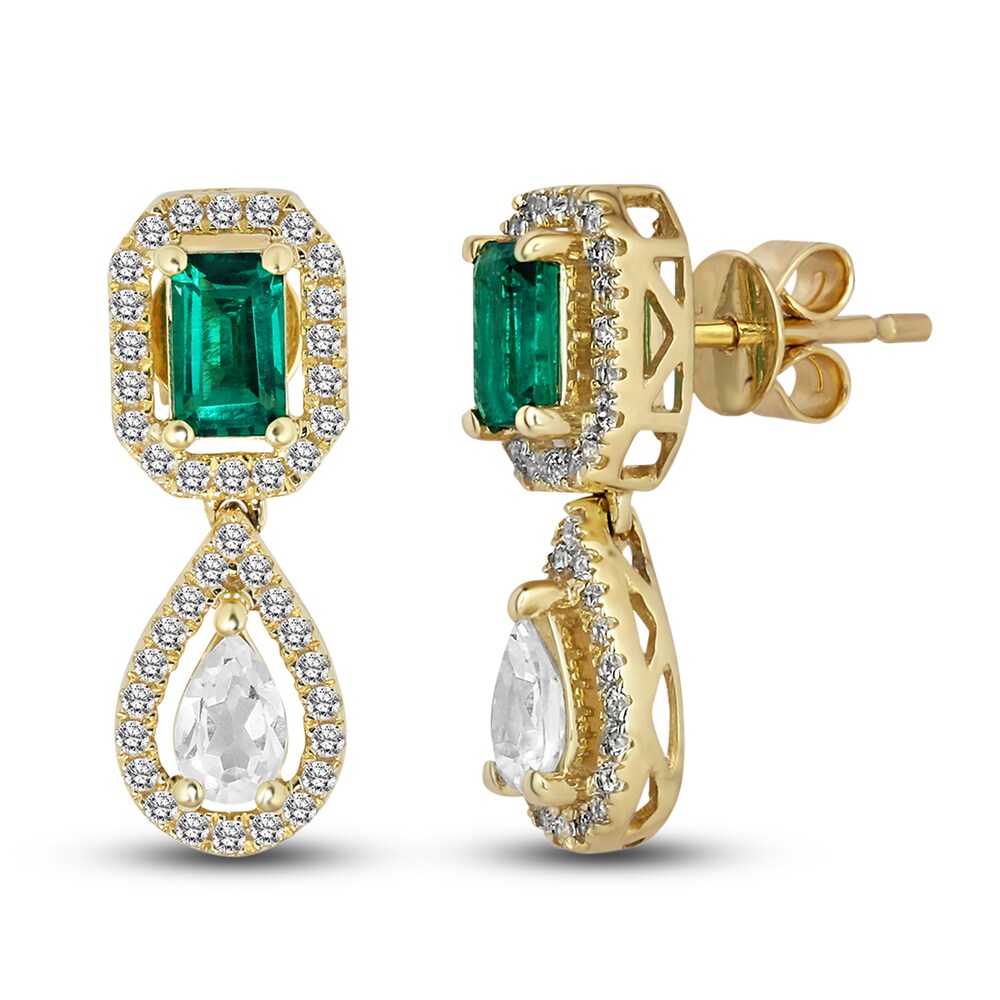 Lab-Created Emerald & Lab-Created White Sapphire Earrings 10K Yellow Gold JzcPYL3p Lab-Created Emerald & Lab-Created White Sapphire Earrings 10K Yellow Gold JzcPYL3p