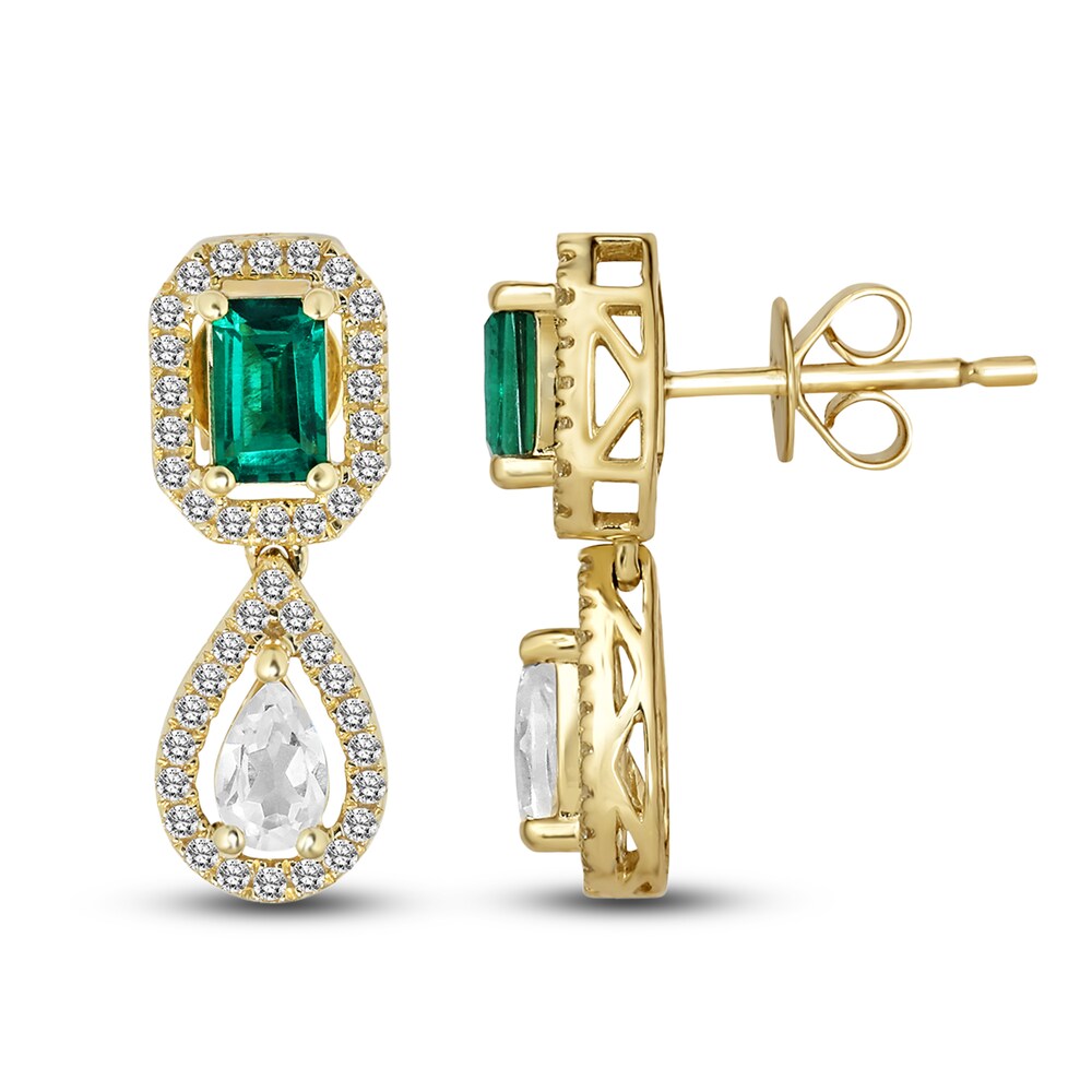 Lab-Created Emerald & Lab-Created White Sapphire Earrings 10K Yellow Gold JzcPYL3p Lab-Created Emerald & Lab-Created White Sapphire Earrings 10K Yellow Gold JzcPYL3p