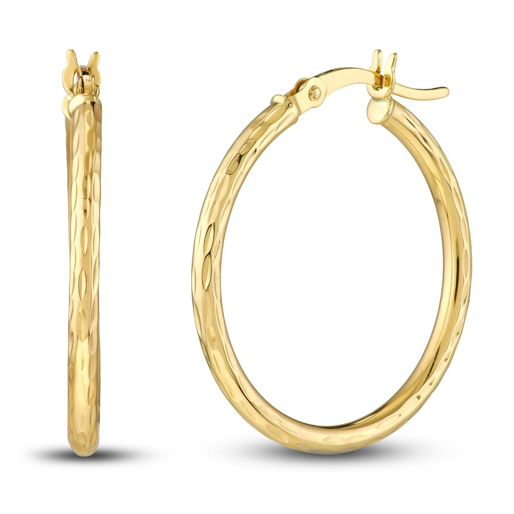 Diamond-Cut Round Hoop Earrings 14K Yellow Gold 25mm K6a9dBIk Diamond-Cut Round Hoop Earrings 14K Yellow Gold 25mm K6a9dBIk