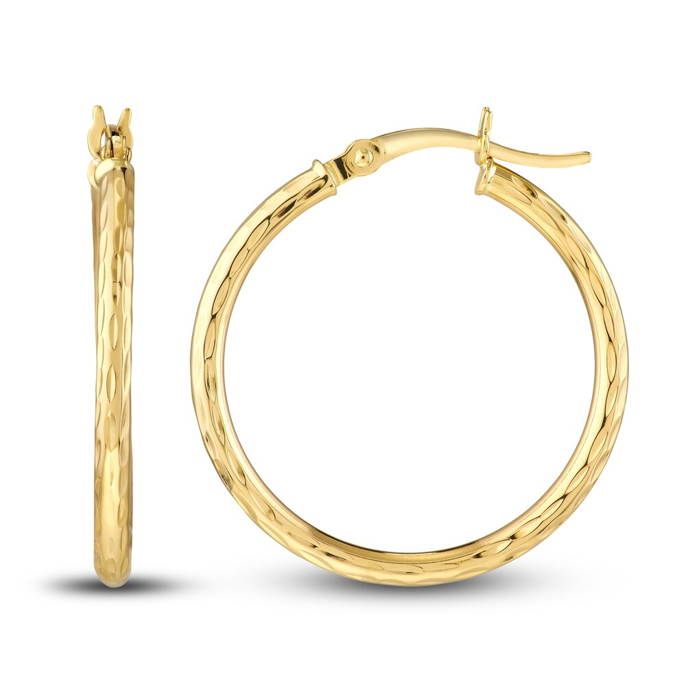 Diamond-Cut Round Hoop Earrings 14K Yellow Gold 25mm K6a9dBIk