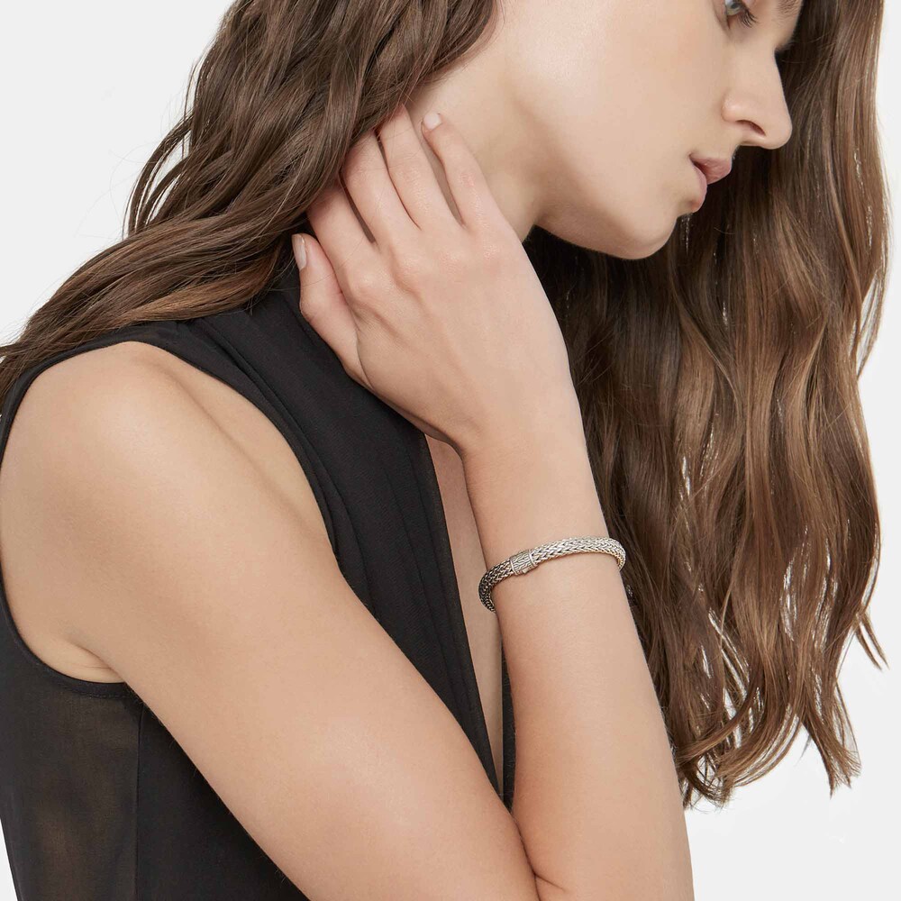 John Hardy Classic Chain 6.5MM Reversible Bracelet, Silver, 18K, Dia, Large KBmbuAla