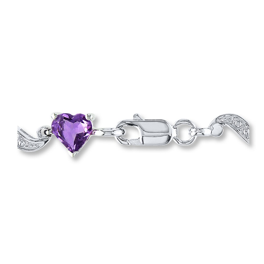 Amethyst Heart Bracelet Diamond Accents Sterling Silver KIh4K8AX Amethyst Heart Bracelet Diamond Accents Sterling Silver KIh4K8AX