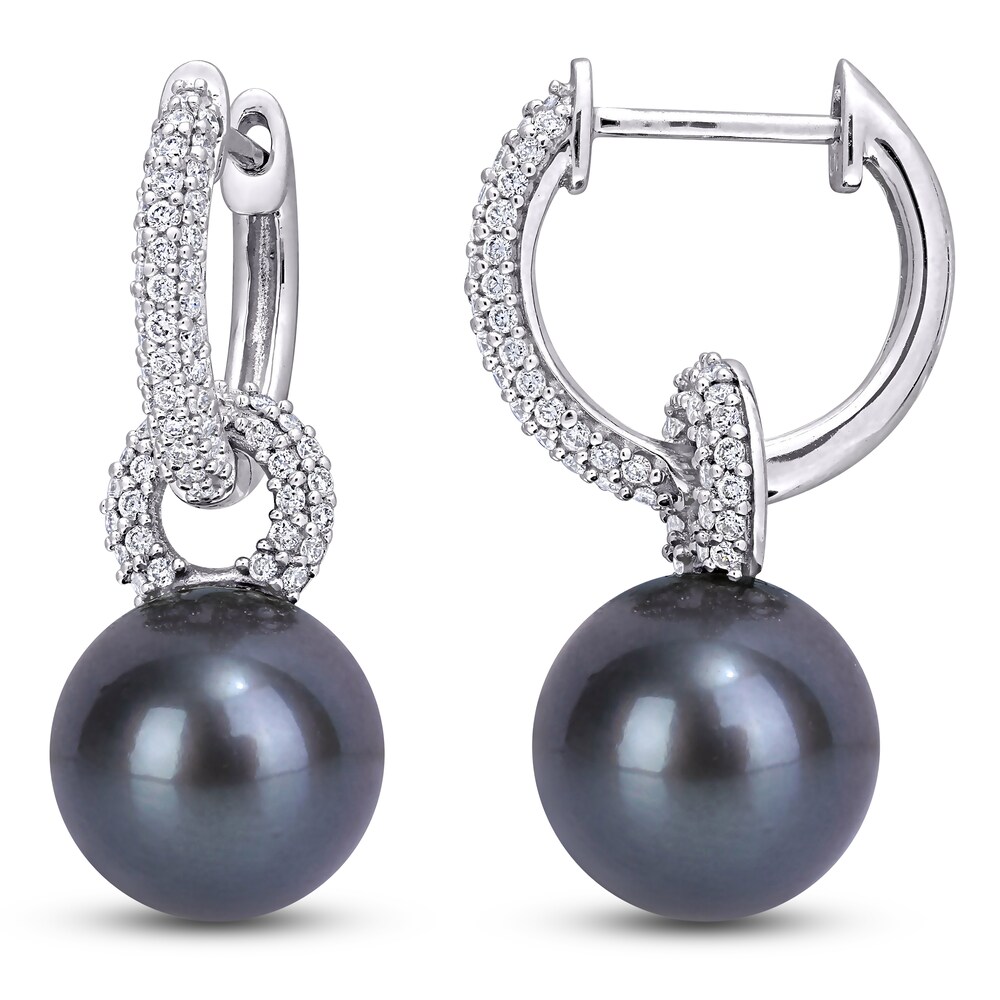 Tahitian Cultured Pearl Hoop Earrings 1/2 ct tw Diamonds 14K White Gold KJEOJrAQ Tahitian Cultured Pearl Hoop Earrings 1/2 ct tw Diamonds 14K White Gold KJEOJrAQ