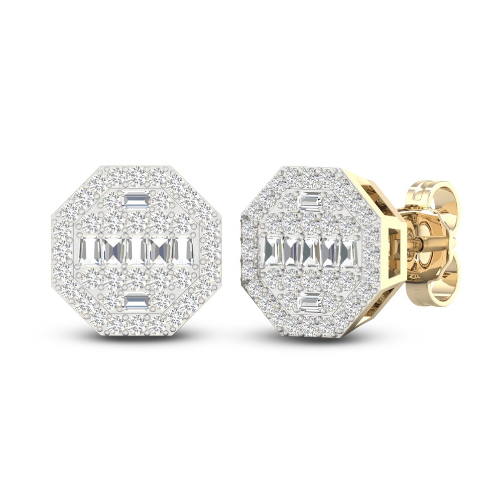 Men\'s Diamond Earrings 1/2 ct tw Round/Baguette 10K Yellow Gold KJPMCa4X