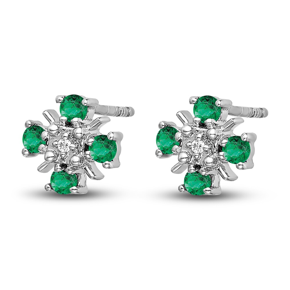 Natural Emerald Stud Earrings Diamond Accents 14K White Gold KRyyVikC Natural Emerald Stud Earrings Diamond Accents 14K White Gold KRyyVikC