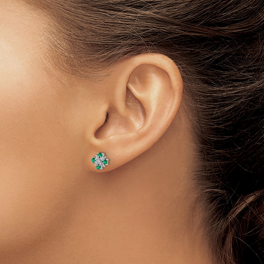 Natural Emerald Stud Earrings Diamond Accents 14K White Gold KRyyVikC Natural Emerald Stud Earrings Diamond Accents 14K White Gold KRyyVikC
