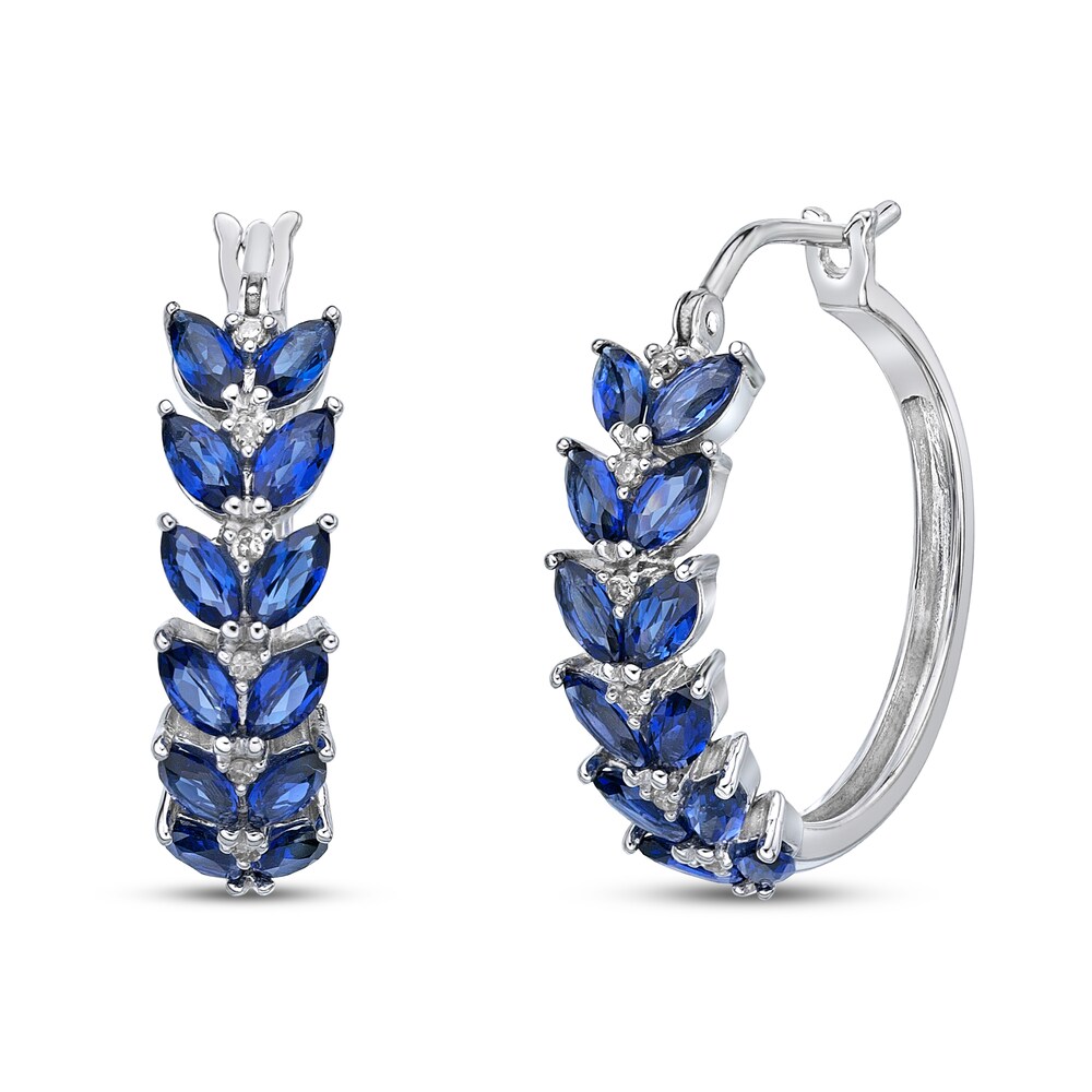 Lab-Created Ceylon Sapphire Earrings Diamond Accents 14K White Gold KYtQtyge Lab-Created Ceylon Sapphire Earrings Diamond Accents 14K White Gold KYtQtyge