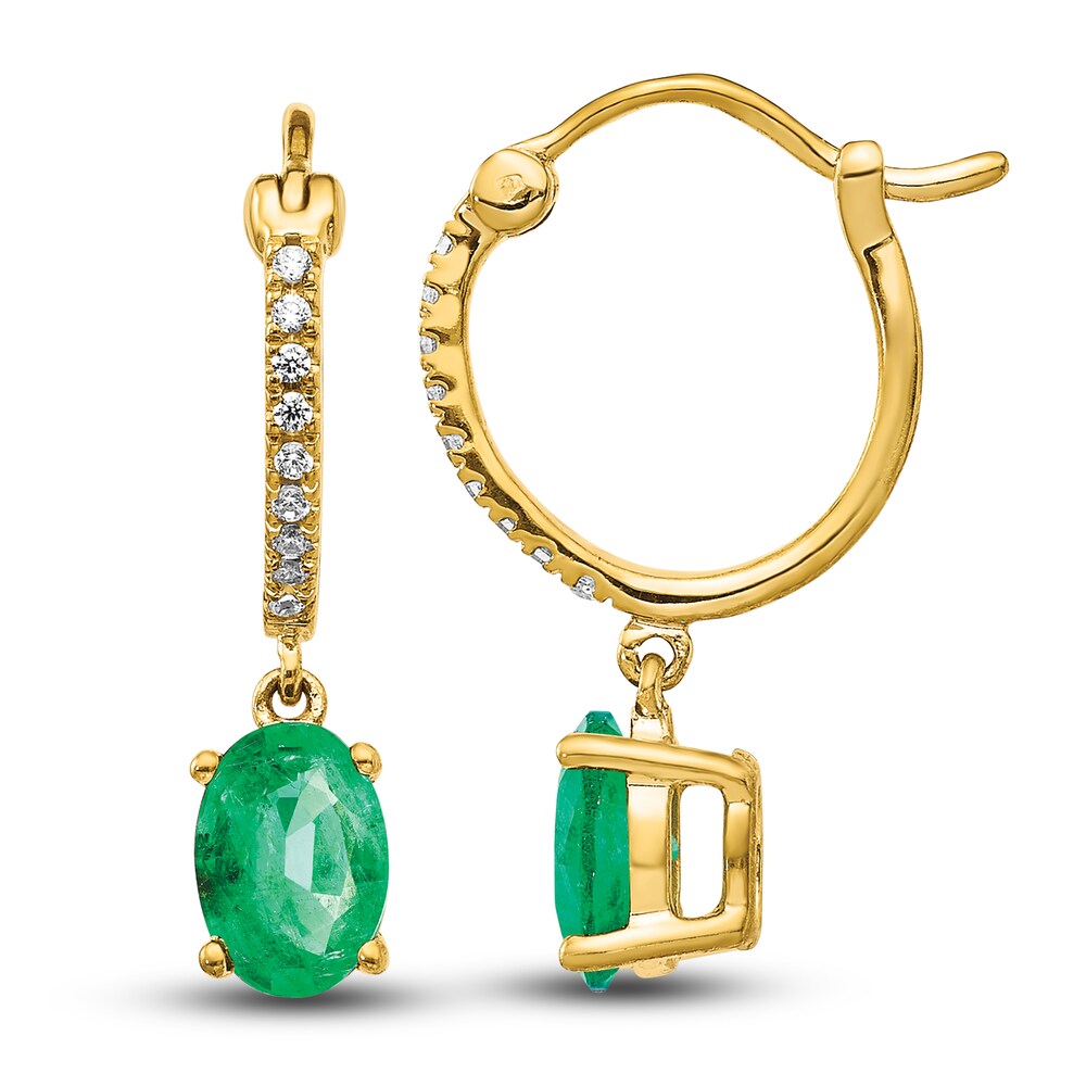 Natural Emerald Hoop Dangle Earrings 1/10 ct tw Diamonds 14K Yellow Gold KZFPmxnL Natural Emerald Hoop Dangle Earrings 1/10 ct tw Diamonds 14K Yellow Gold KZFPmxnL