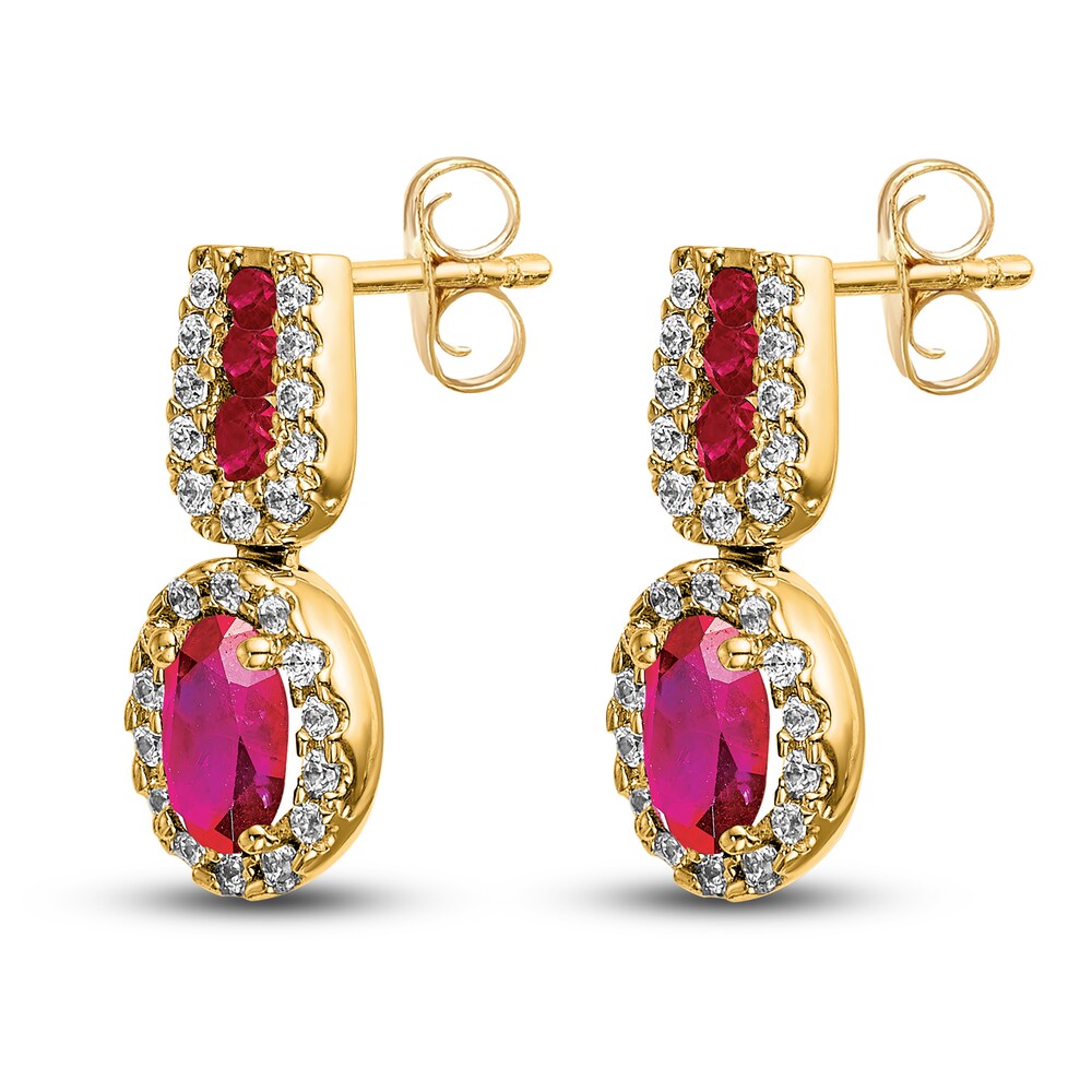 Natural Ruby Dangle Earrings 1/3 ct tw Diamonds 14K Yellow Gold KlonyeT4 Natural Ruby Dangle Earrings 1/3 ct tw Diamonds 14K Yellow Gold KlonyeT4