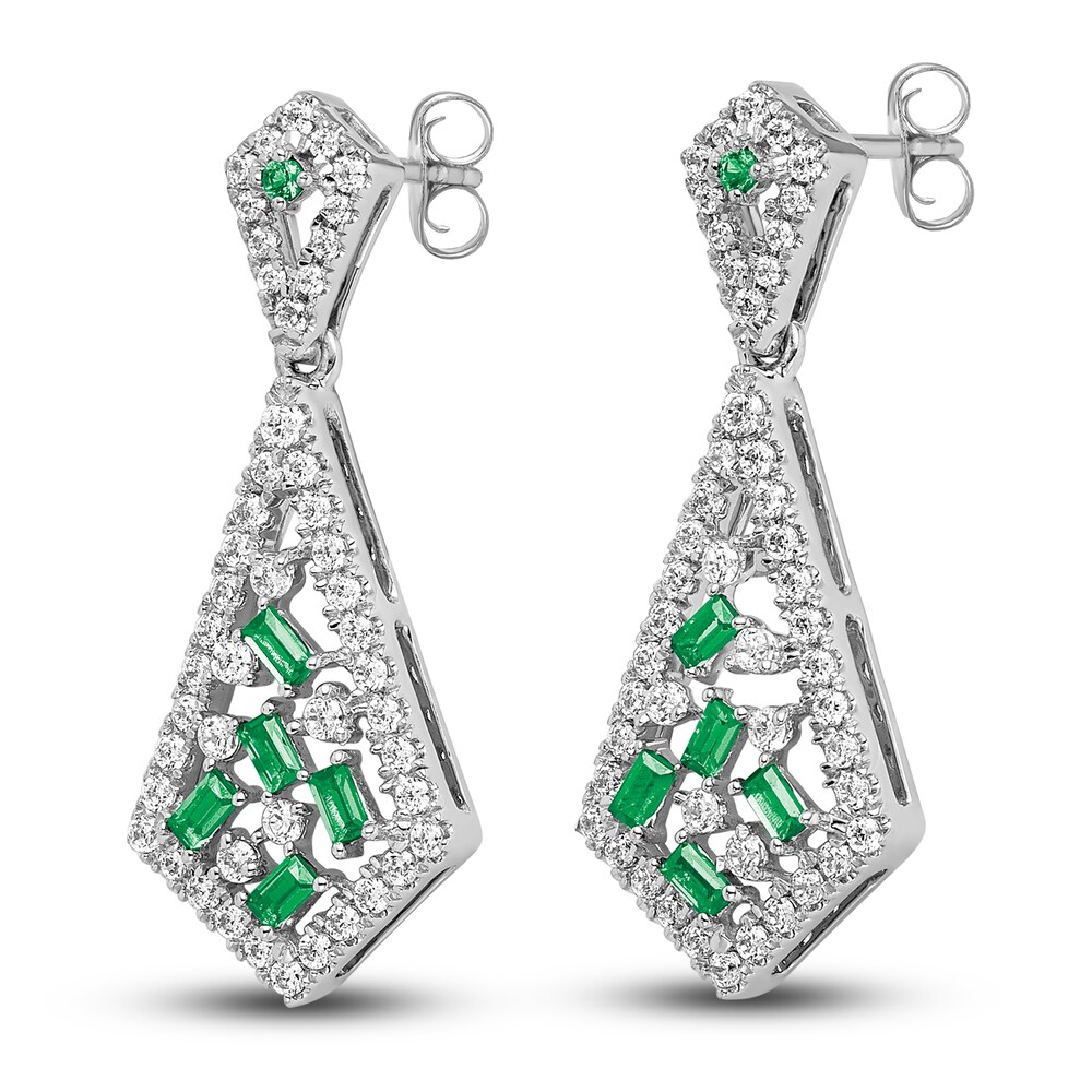 Natural Emerald Dangle Earrings 5/8 ct tw Diamonds 14K White Gold KpE9FBV1 Natural Emerald Dangle Earrings 5/8 ct tw Diamonds 14K White Gold KpE9FBV1