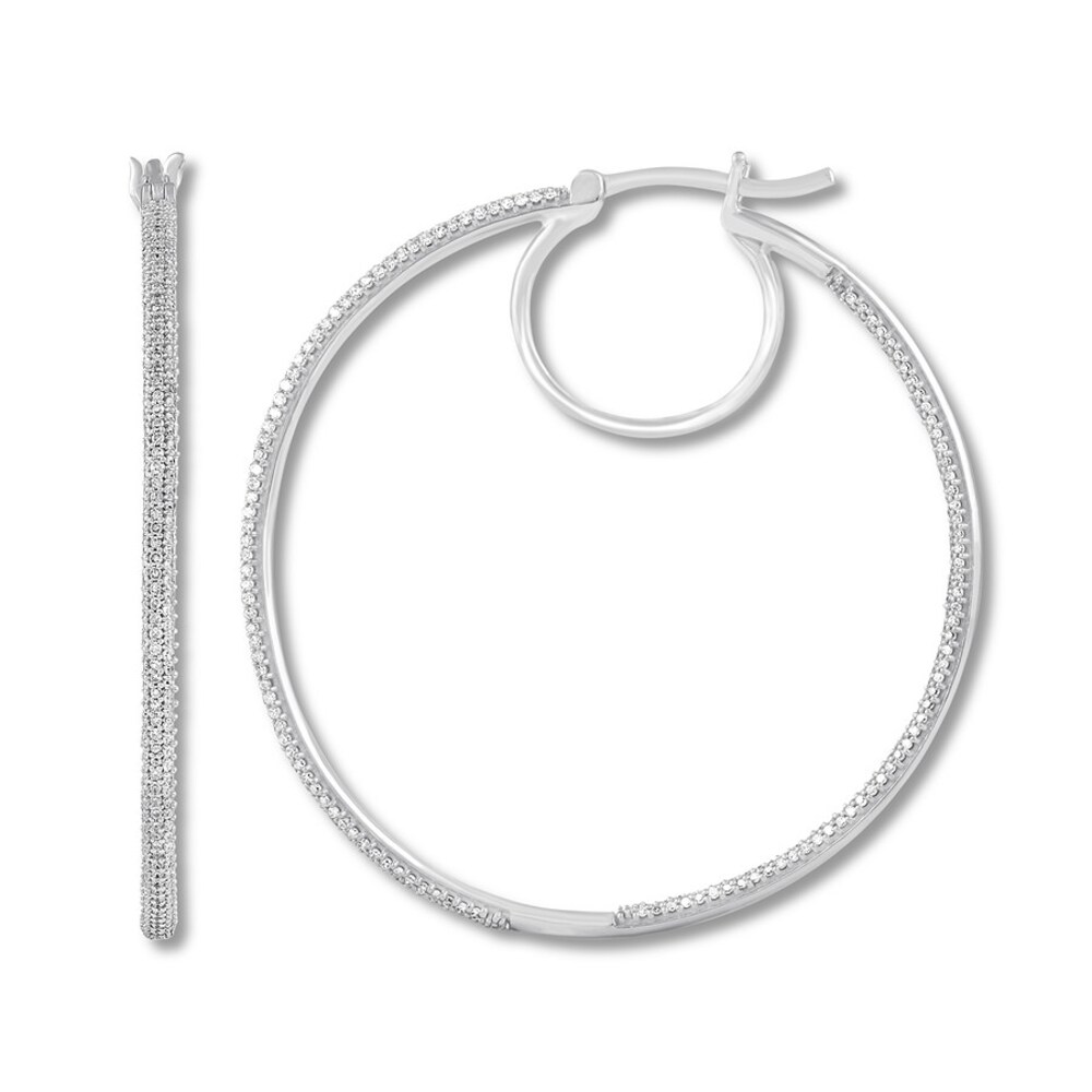 Diamond Hoop Earrings 1-1/5 ct tw Round-cut 14K White Gold KspNqNol Diamond Hoop Earrings 1-1/5 ct tw Round-cut 14K White Gold KspNqNol