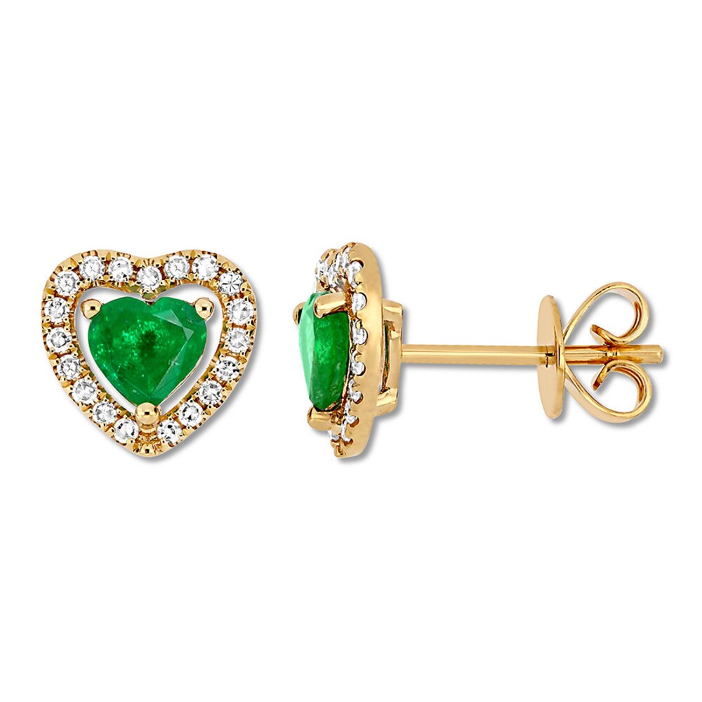 Natural Emerald Earrings 1/5 ct tw Diamonds 14K Yellow Gold KuTRX90n Natural Emerald Earrings 1/5 ct tw Diamonds 14K Yellow Gold KuTRX90n