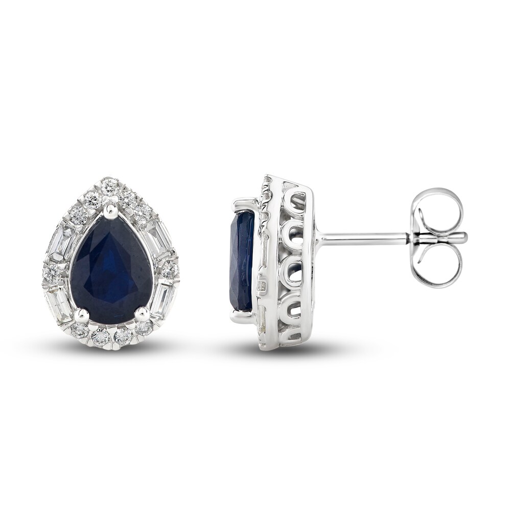 Natural Blue Sapphire Earrings 1/3 ct tw Diamonds 14K White Gold Kuf6ZyCS Natural Blue Sapphire Earrings 1/3 ct tw Diamonds 14K White Gold Kuf6ZyCS