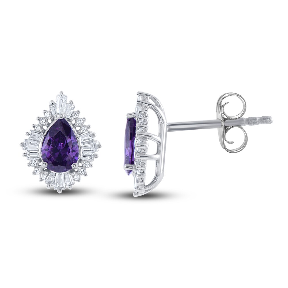 Natural Amethyst Earrings 1/5 ct tw Diamonds 14K White Gold KvnEZHeC Natural Amethyst Earrings 1/5 ct tw Diamonds 14K White Gold KvnEZHeC