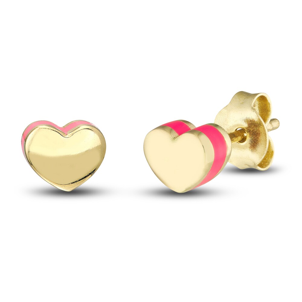 Heart Stud Earrings Pink Enamel 14K Yellow Gold KxaESAm1 Heart Stud Earrings Pink Enamel 14K Yellow Gold KxaESAm1