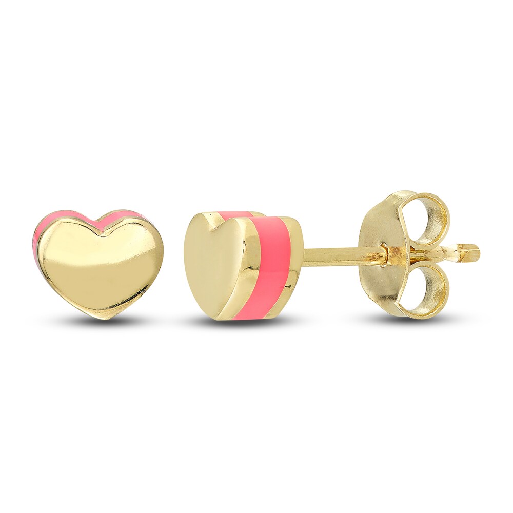 Heart Stud Earrings Pink Enamel 14K Yellow Gold KxaESAm1 Heart Stud Earrings Pink Enamel 14K Yellow Gold KxaESAm1