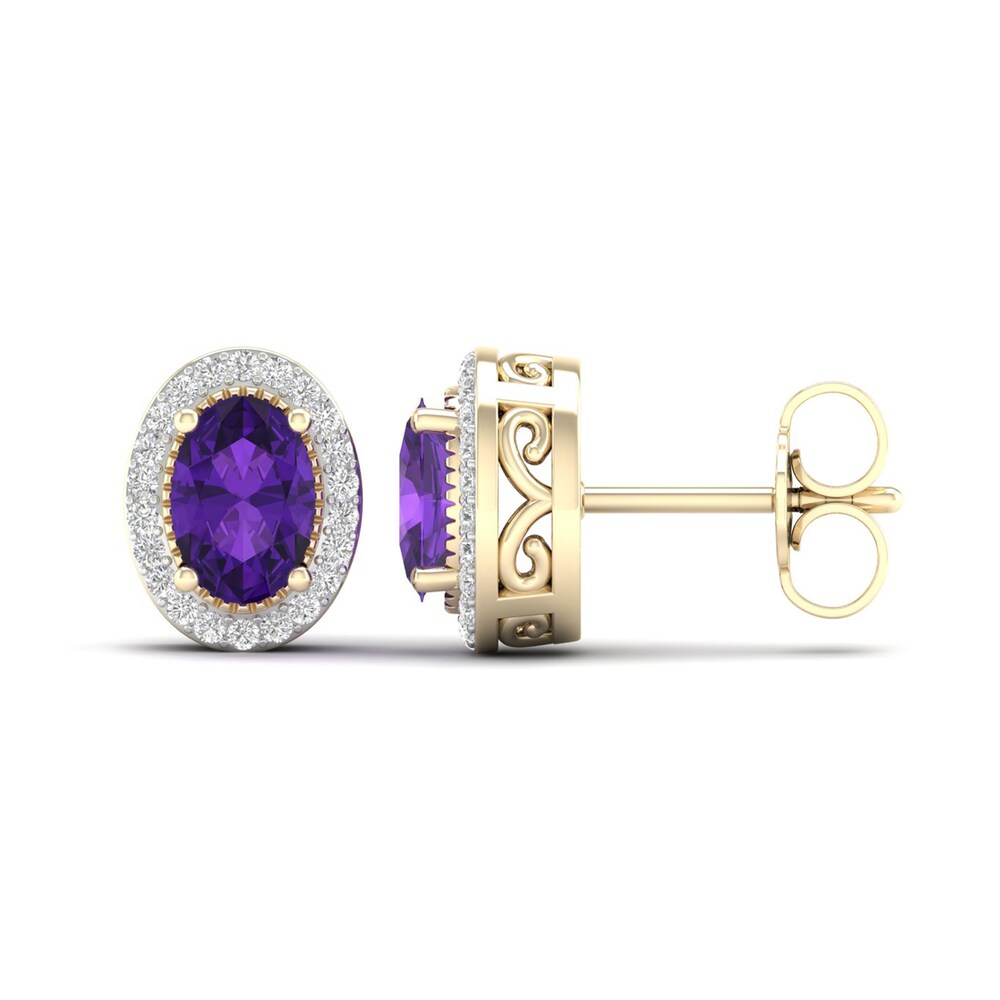 Natural Amethyst & Lab-Created White Sapphire Stud Earrings 10K Yellow Gold L2DWluoy Natural Amethyst & Lab-Created White Sapphire Stud Earrings 10K Yellow Gold L2DWluoy
