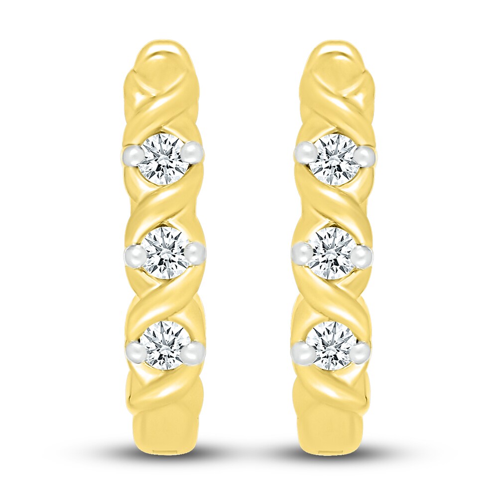 Diamond 3-Stone Hoop Earrings 1/10 ct tw Round 10K Yellow Gold LFcRgULZ Diamond 3-Stone Hoop Earrings 1/10 ct tw Round 10K Yellow Gold LFcRgULZ