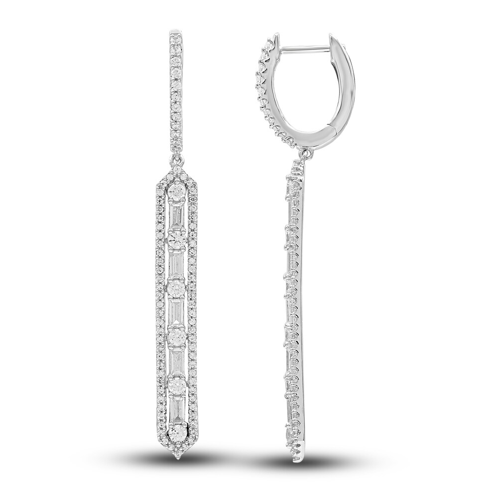Diamond Drop Earrings 1-1/2 ct tw Round/Baguette 14K White Gold LnJHukiI Diamond Drop Earrings 1-1/2 ct tw Round/Baguette 14K White Gold LnJHukiI