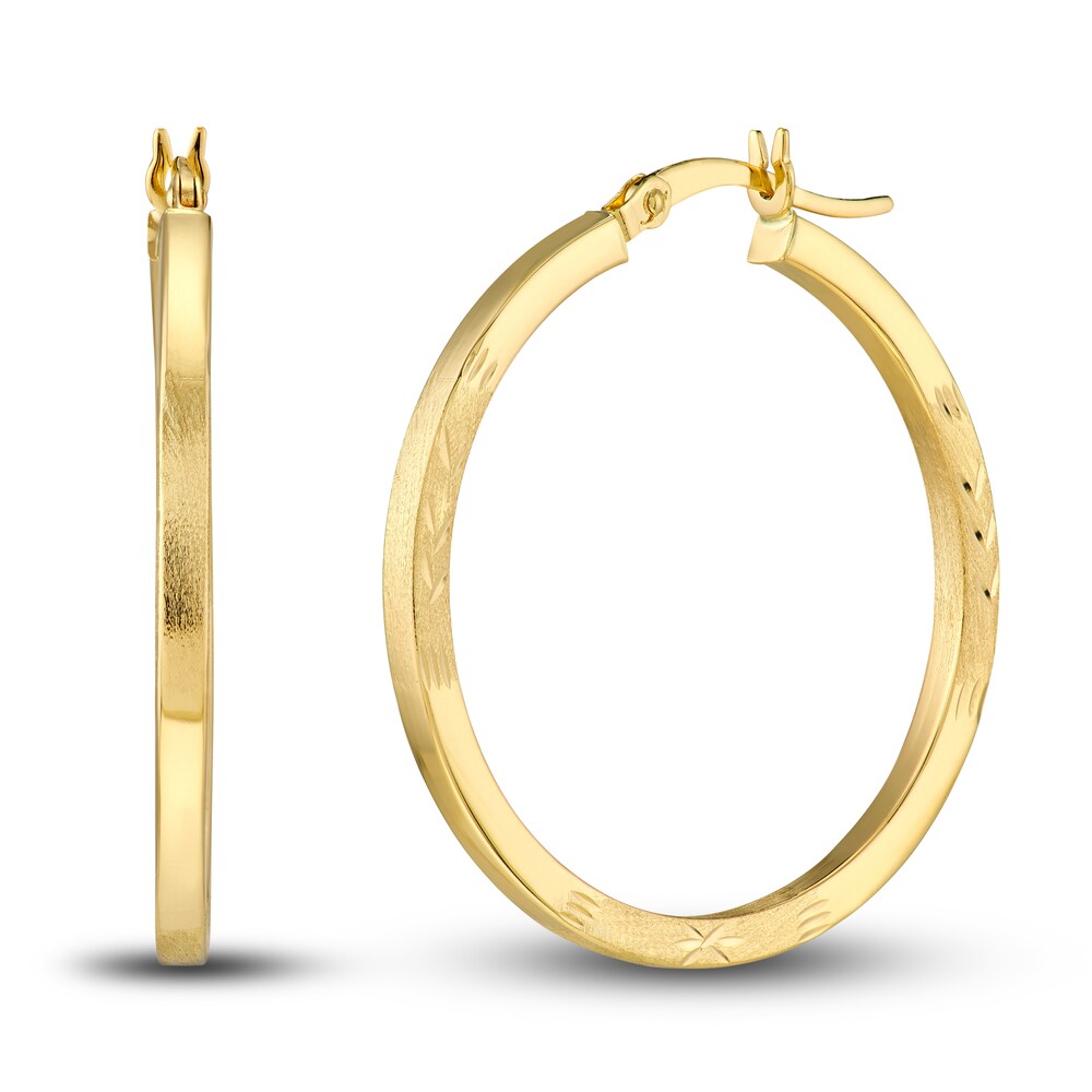 Diamond-Cut Floral Hoop Earrings 14K Yellow Gold 30mm MCPG4aRE Diamond-Cut Floral Hoop Earrings 14K Yellow Gold 30mm MCPG4aRE