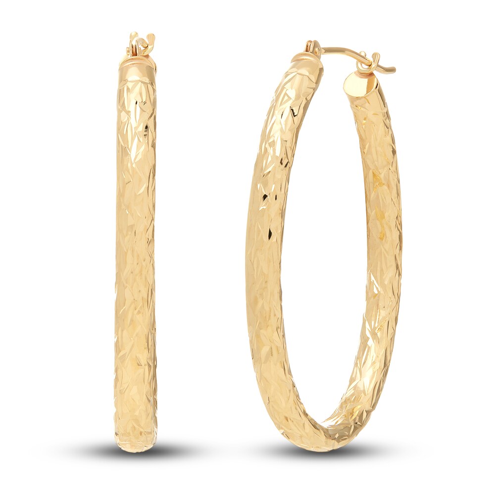 Diamond-Cut Oval Tube Hoop Earrings 14K Yellow Gold MGDuZFO5 Diamond-Cut Oval Tube Hoop Earrings 14K Yellow Gold MGDuZFO5