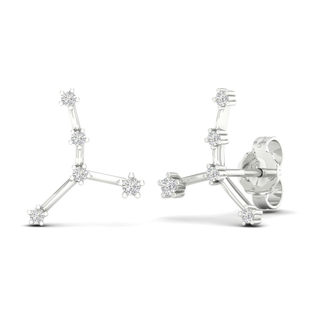 Diamond Cancer Constellation Earrings 1/8 ct tw Round 14K White Gold MkQlGGj3