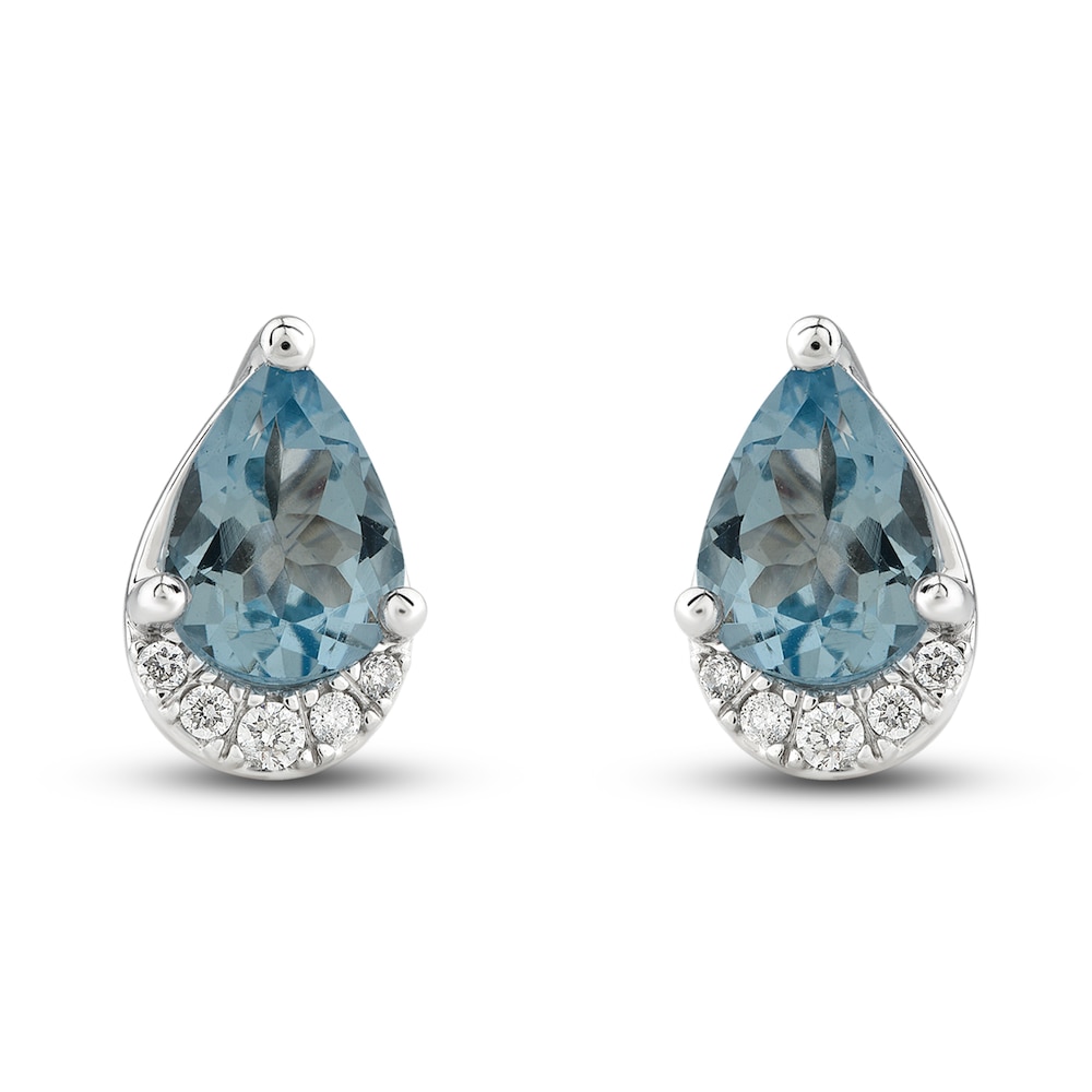 Natural Aquamarine Stud Earrings 1/20 ct tw Diamonds 10K White Gold N7UyPhef Natural Aquamarine Stud Earrings 1/20 ct tw Diamonds 10K White Gold N7UyPhef