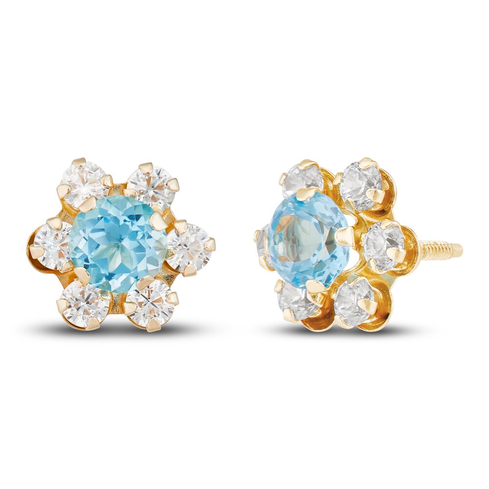 Natural White & Blue Topaz Flower Stud Earrings 14K Yellow Gold NAnmAiJK Natural White & Blue Topaz Flower Stud Earrings 14K Yellow Gold NAnmAiJK