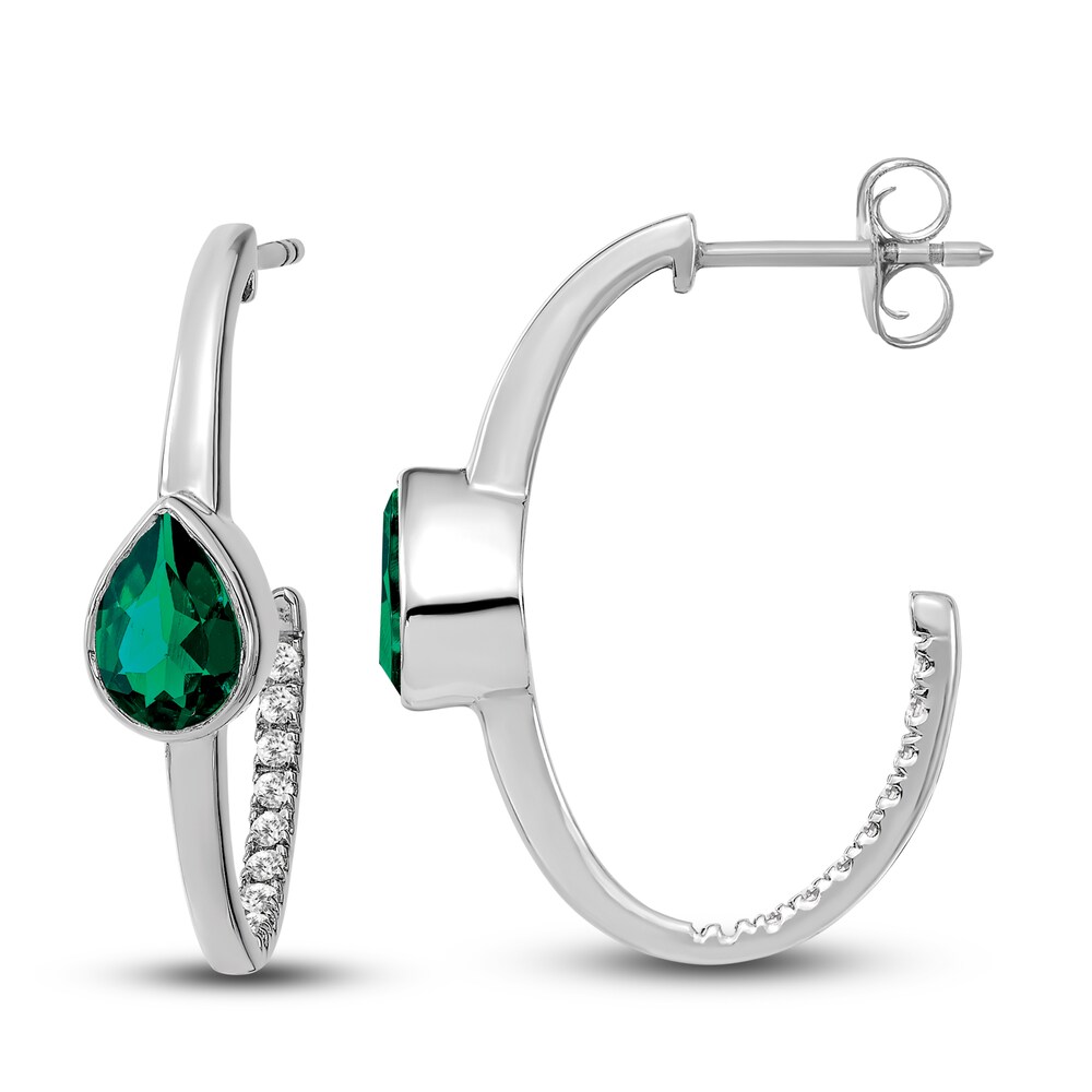Natural Emerald Hoop Earrings 1/5 ct tw Diamonds 14K White Gold NHWN5cHW Natural Emerald Hoop Earrings 1/5 ct tw Diamonds 14K White Gold NHWN5cHW