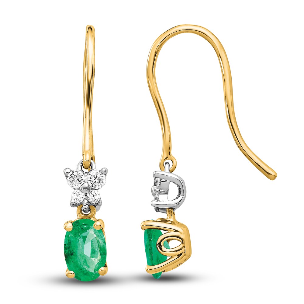 Natural Emerald Dangle Earrings 1/6 ct tw Diamonds 14K Two-Tone Gold NLpj2nh0 Natural Emerald Dangle Earrings 1/6 ct tw Diamonds 14K Two-Tone Gold NLpj2nh0