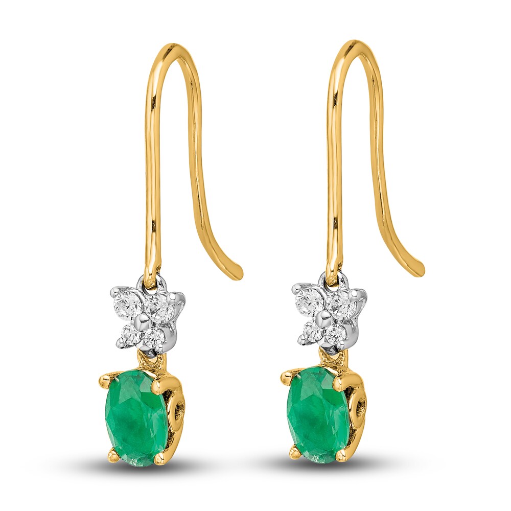 Natural Emerald Dangle Earrings 1/6 ct tw Diamonds 14K Two-Tone Gold NLpj2nh0