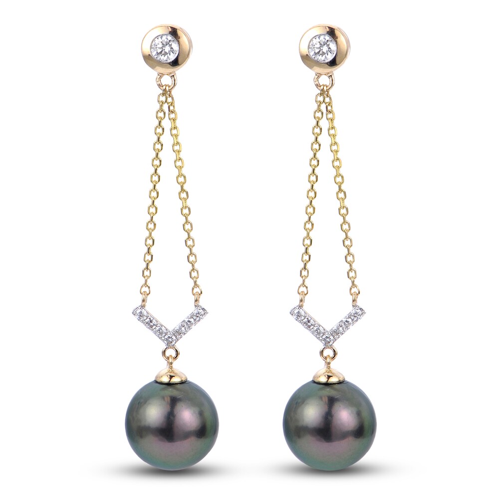 Tahitian Cultured Freshwater Pearl Earrings 1/6 ct tw Diamonds 14K Yellow Gold Nt8L2uLd Tahitian Cultured Freshwater Pearl Earrings 1/6 ct tw Diamonds 14K Yellow Gold Nt8L2uLd