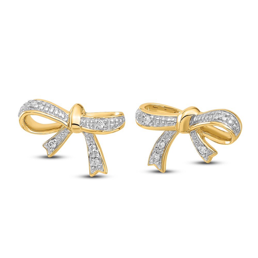 Diamond Ribbon Stud Earrings 1/20 ct tw Round 14K Yellow Gold OA87kKZ3 Diamond Ribbon Stud Earrings 1/20 ct tw Round 14K Yellow Gold OA87kKZ3