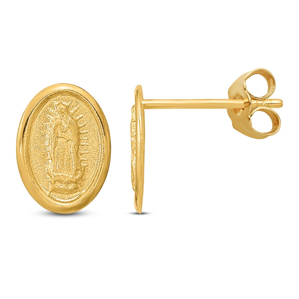 Virgin Mary Medallion Stud Earrings 14K Yellow Gold OVPbszBe Virgin Mary Medallion Stud Earrings 14K Yellow Gold OVPbszBe