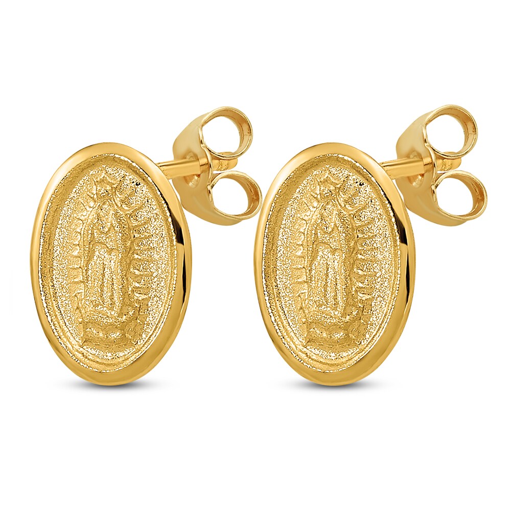Virgin Mary Medallion Stud Earrings 14K Yellow Gold OVPbszBe Virgin Mary Medallion Stud Earrings 14K Yellow Gold OVPbszBe