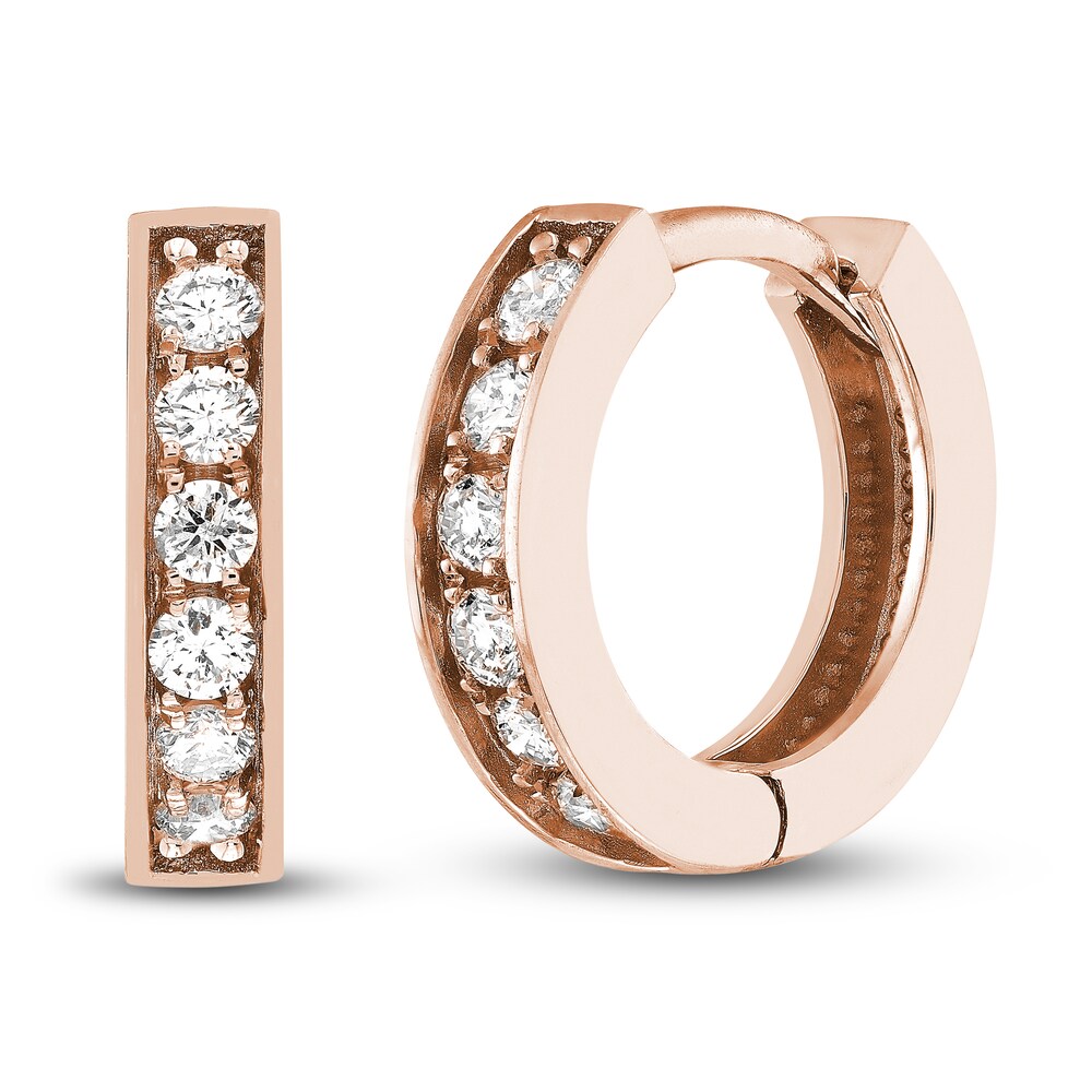 Diamond Huggie Earrings 1/8 ct tw Round 14K Rose Gold 10mm OYKVULLE Diamond Huggie Earrings 1/8 ct tw Round 14K Rose Gold 10mm OYKVULLE