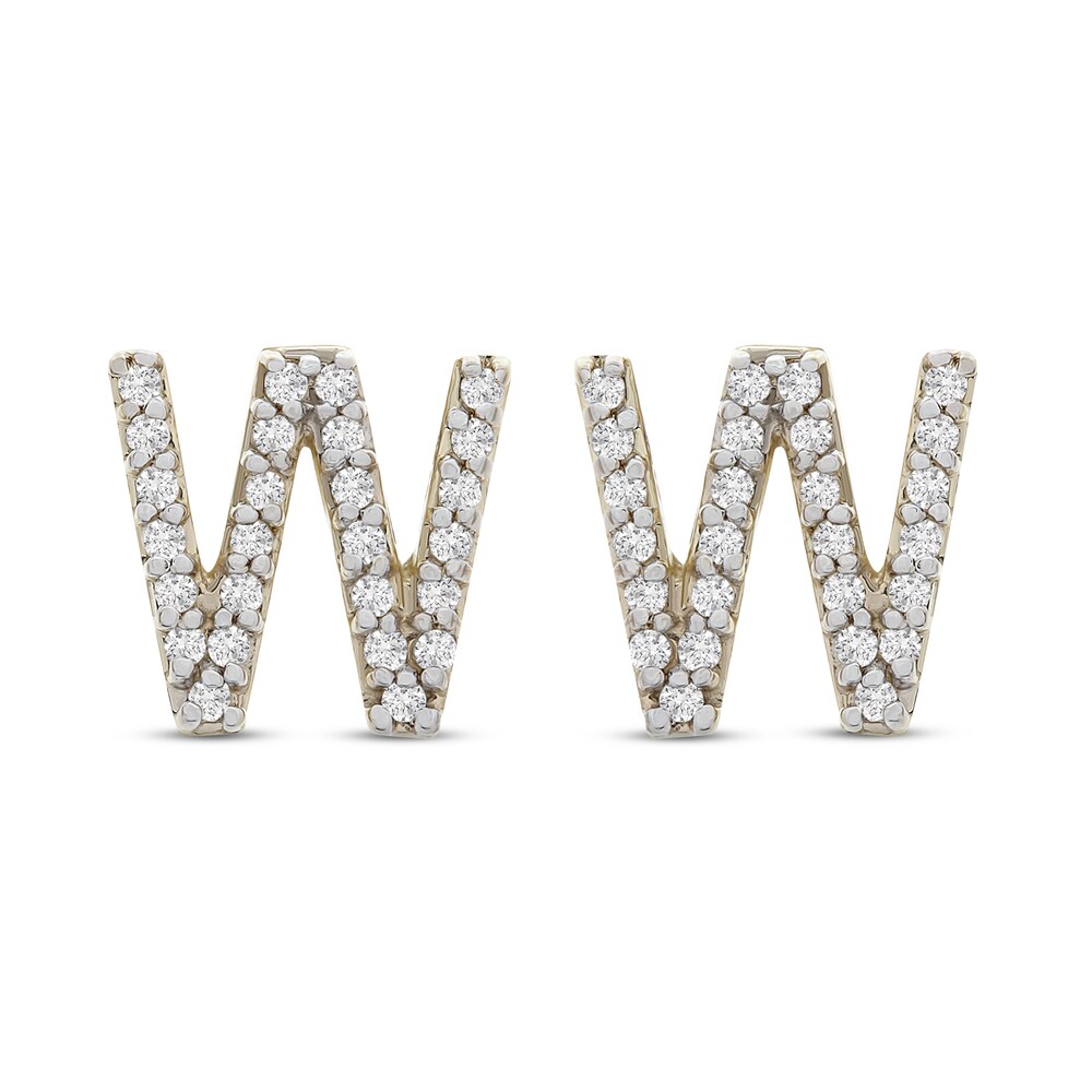 Diamond Letter W Earrings 1/10 ct tw Round 10K Yellow Gold Om2zL5eP