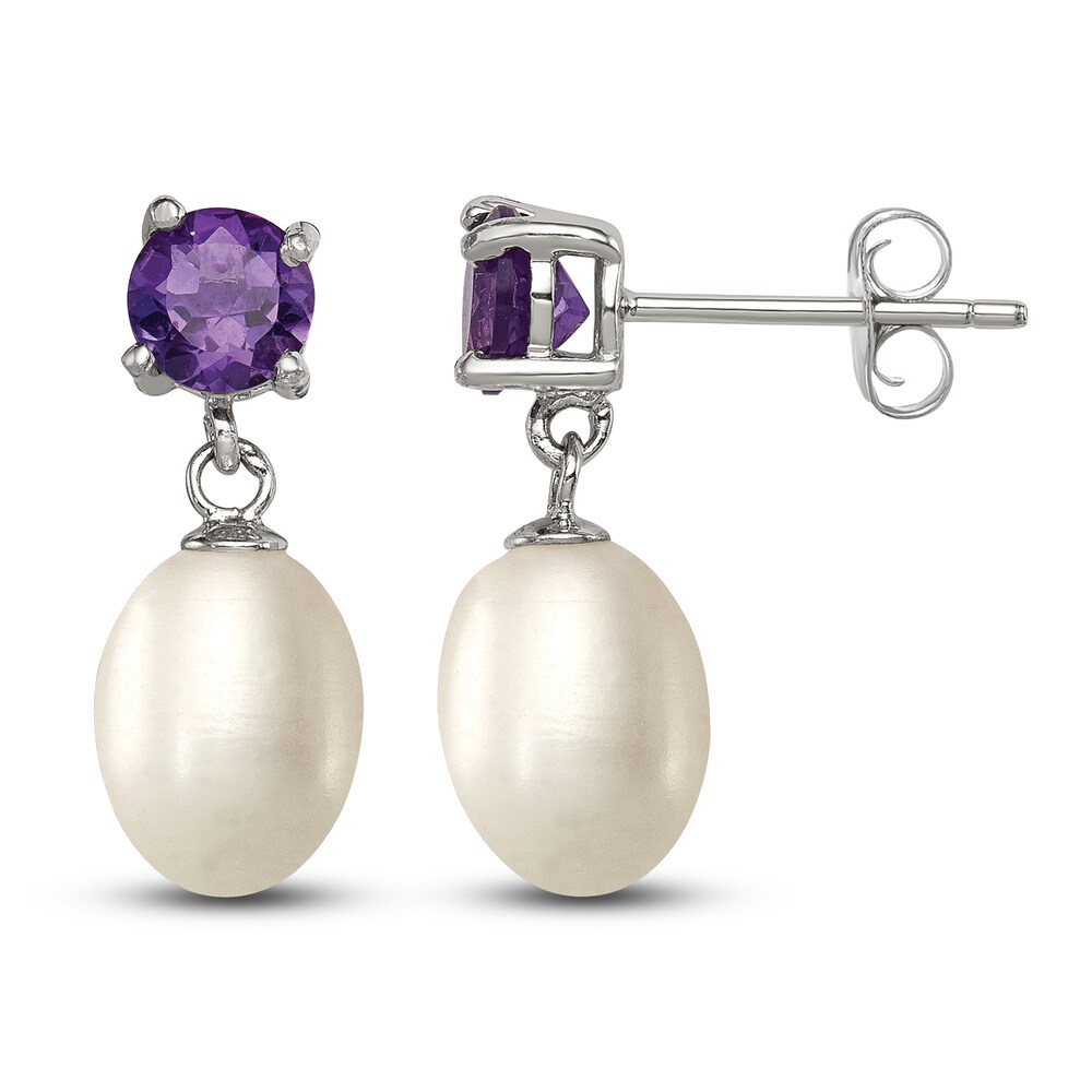 Cultured Freshwater Pearl & Natural Amethyst Dangle Earrings Sterling Silver OqVrEqHX Cultured Freshwater Pearl & Natural Amethyst Dangle Earrings Sterling Silver OqVrEqHX