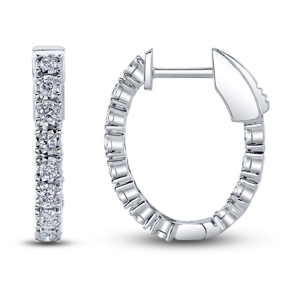 Shy Creation Diamond Oval Hoop Earrings 3/8 ct tw Round 14K White Gold SC55009478H0.75 P0kboCtP